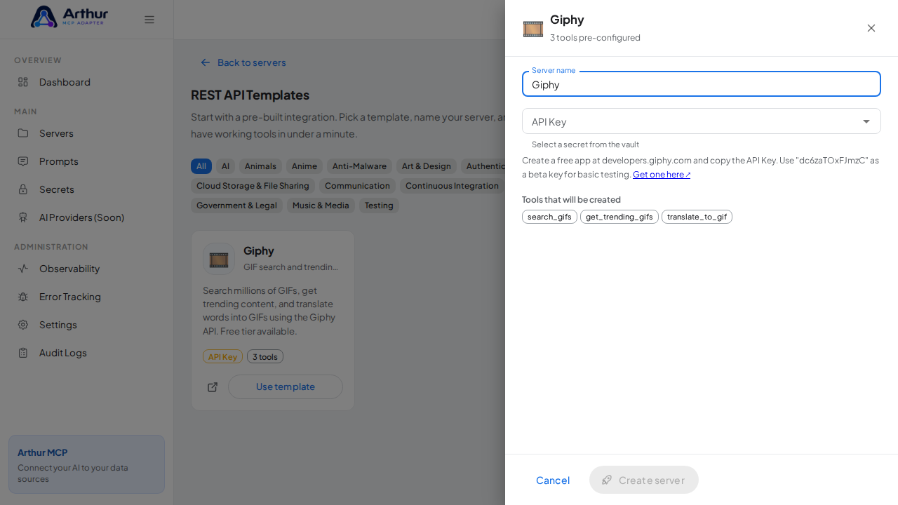 Open the Giphy template with its preconfigured tools