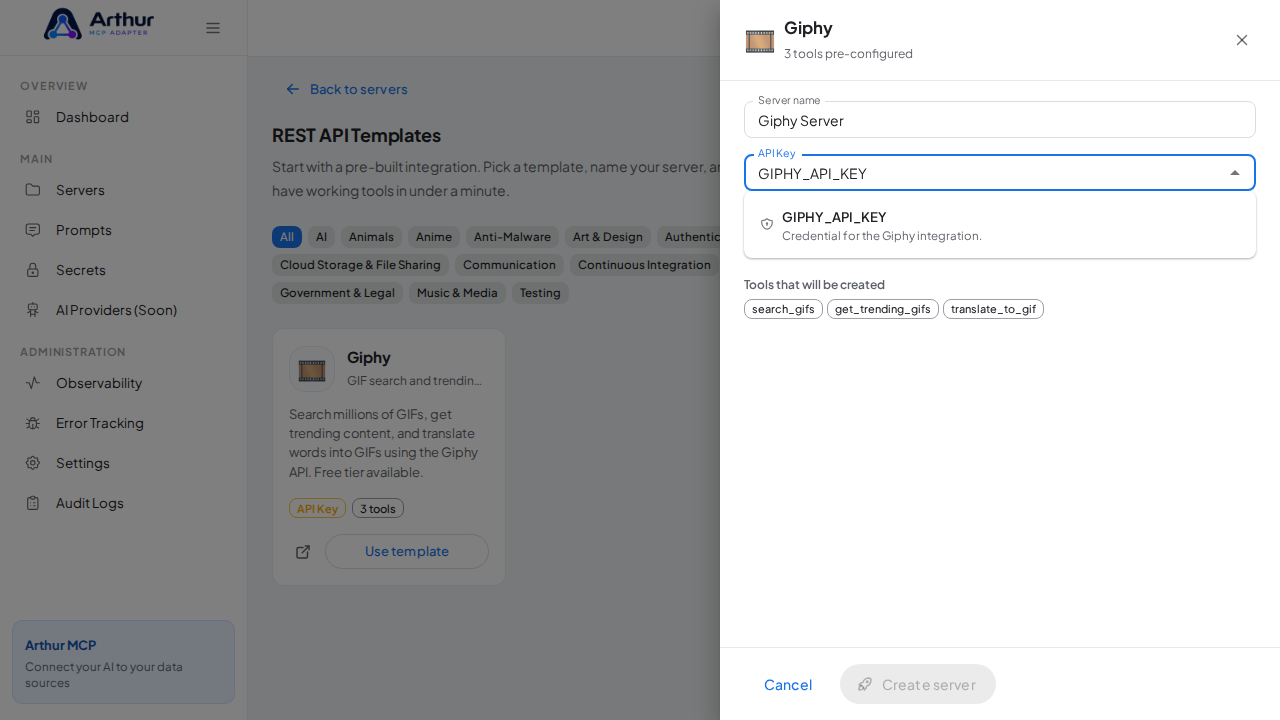 Pick the GIPHYAPIKEY secret from the vault suggestions