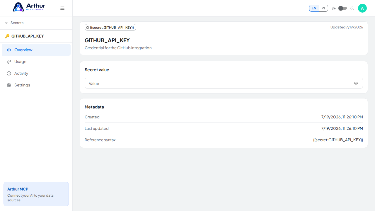 Store the GITHUBAPIKEY secret in the vault