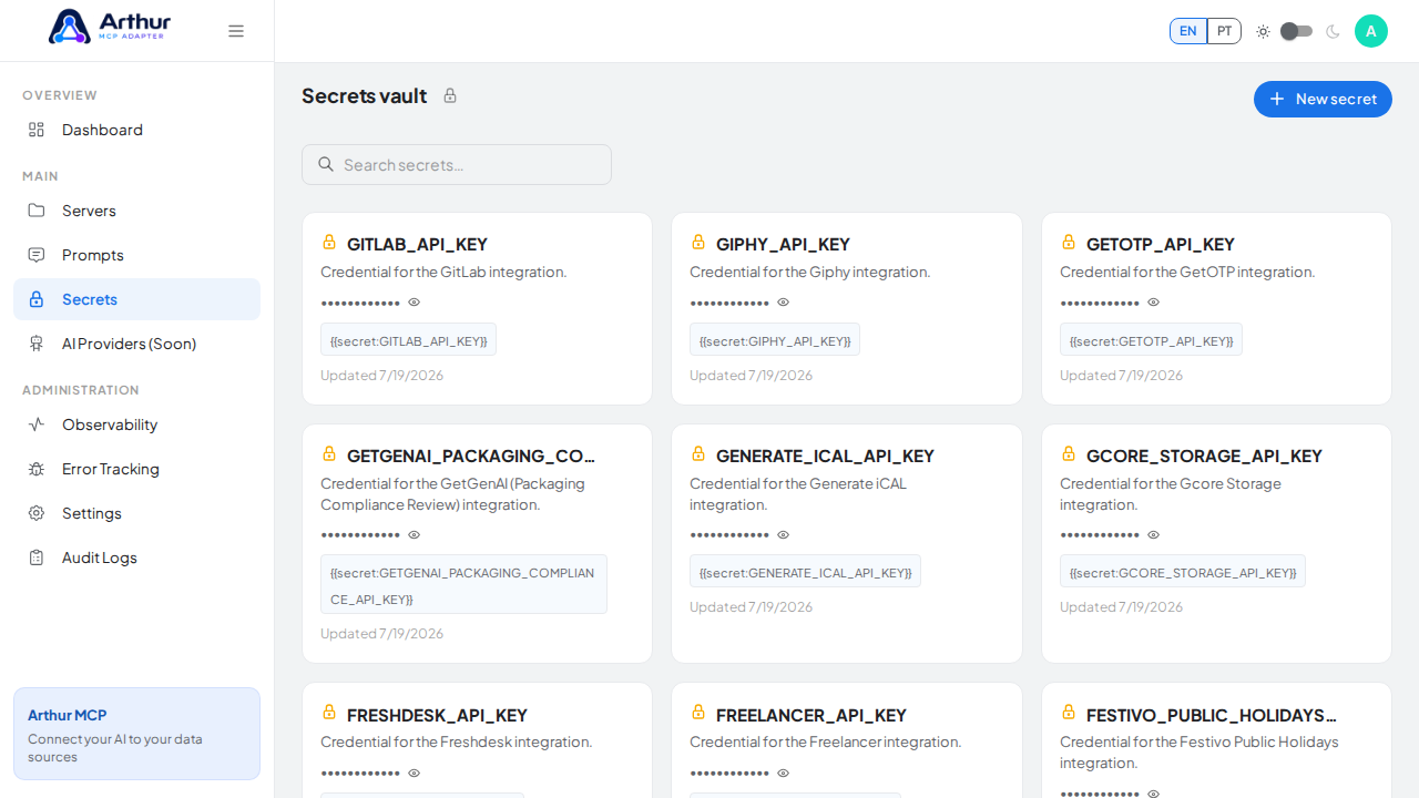 Open the Secrets vault to store the GitLab credential before using the template
