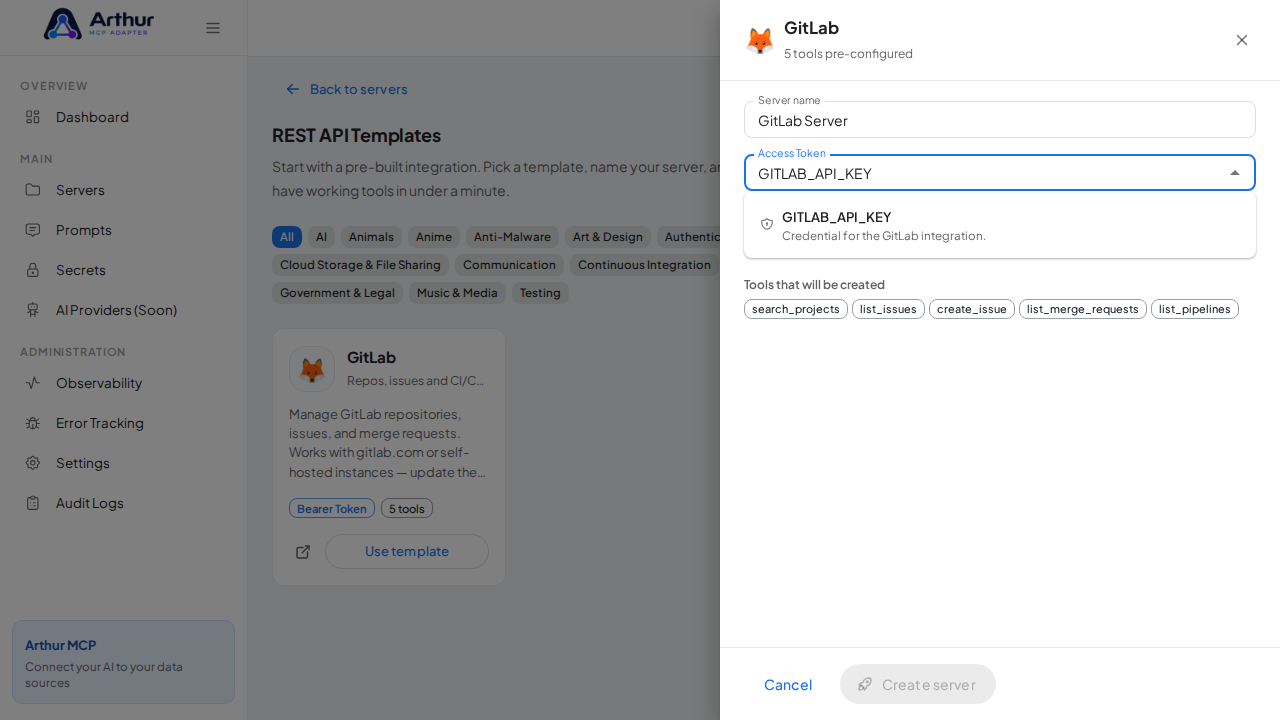 Pick the GITLABAPIKEY secret from the vault suggestions