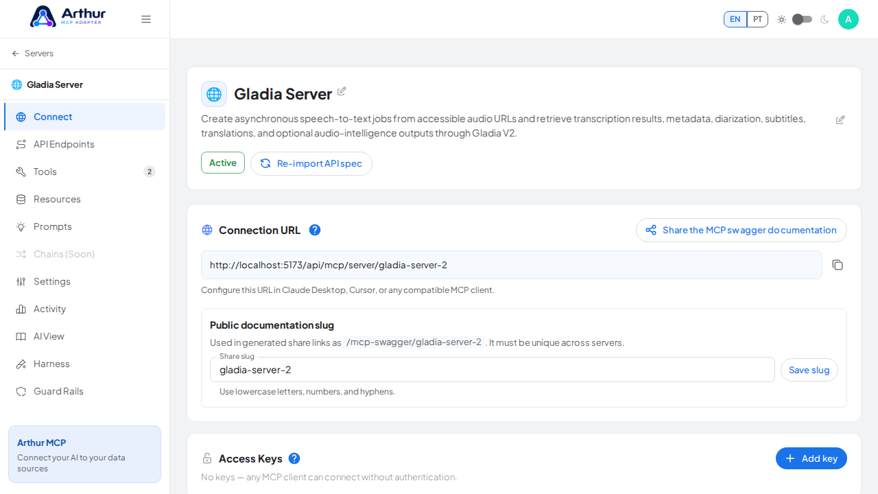 Create the Gladia server with its preconfigured tools
