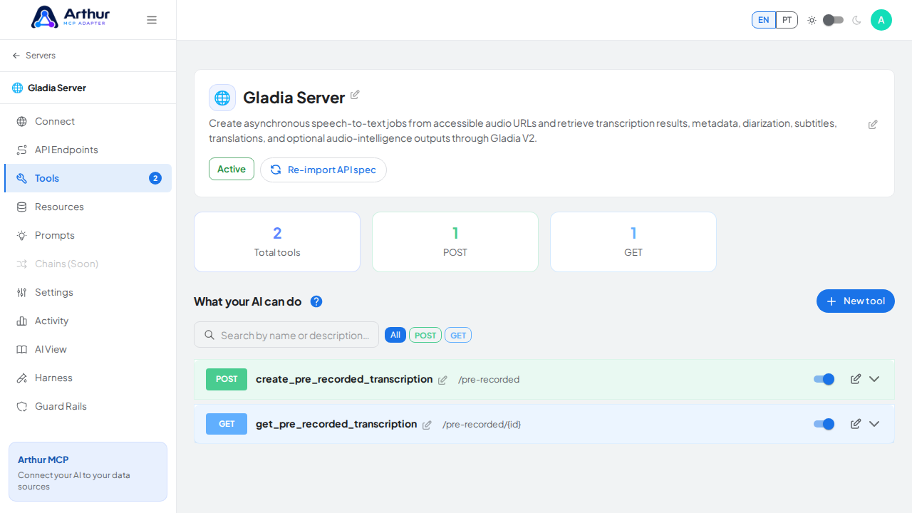 Review the tools generated from the Gladia template
