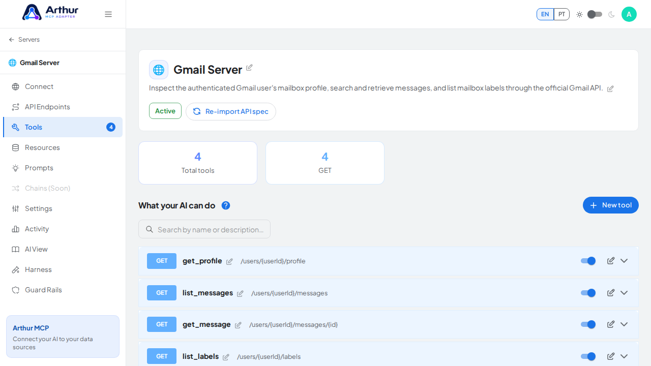 Review the tools generated from the Gmail template