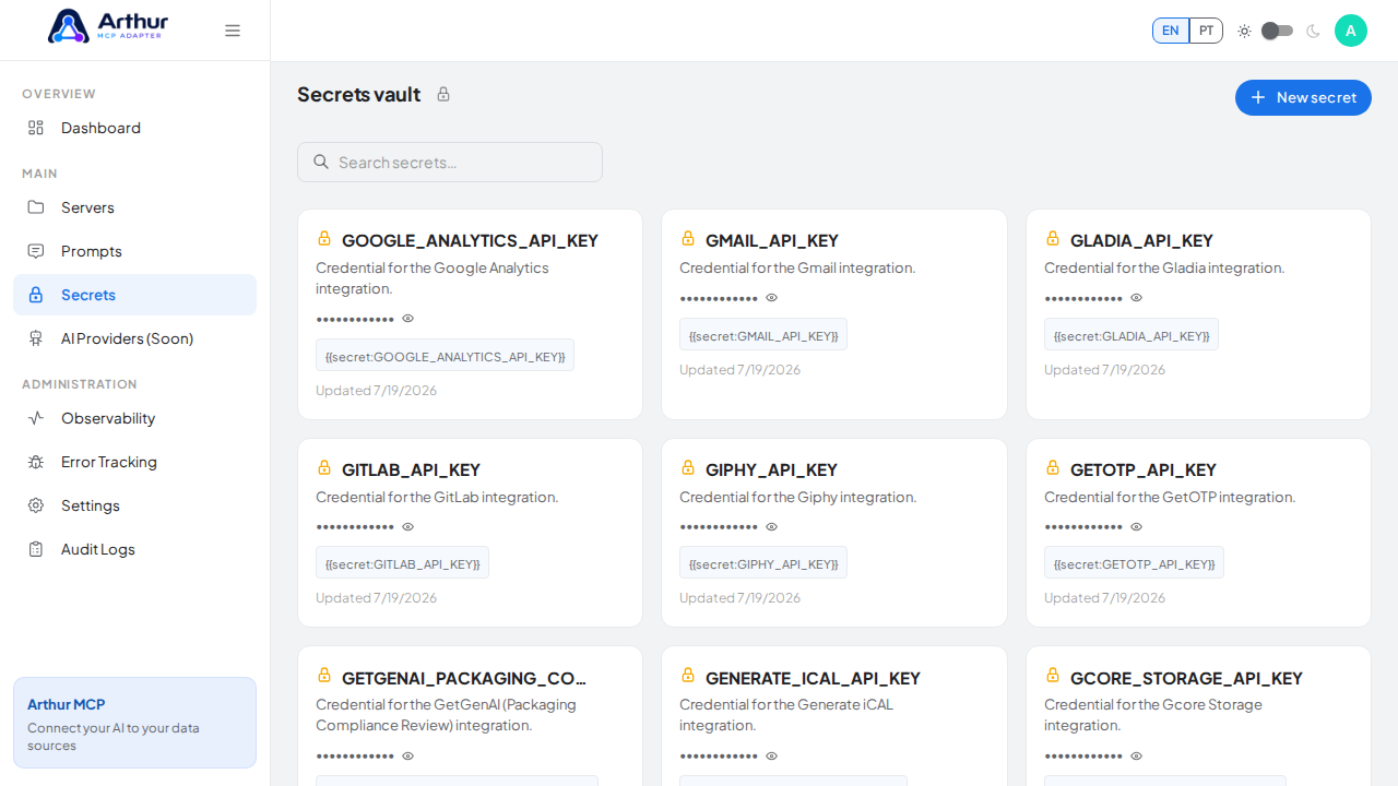Open the Secrets vault to store the Google Analytics credential before using the template