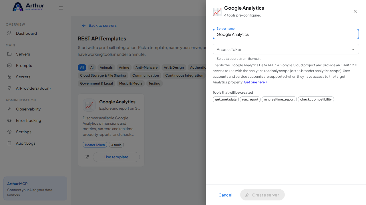 Open the Google Analytics template with its preconfigured tools