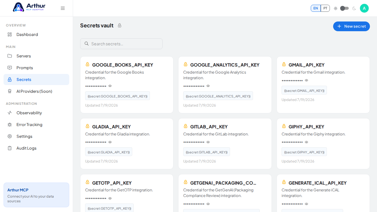 Open the Secrets vault to store the Google Books credential before using the template