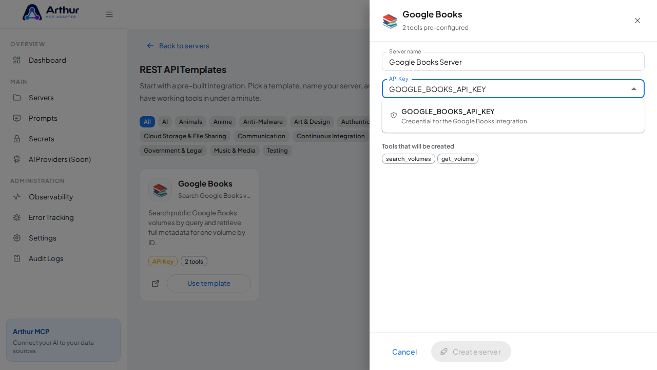 Pick the GOOGLEBOOKSAPIKEY secret from the vault suggestions