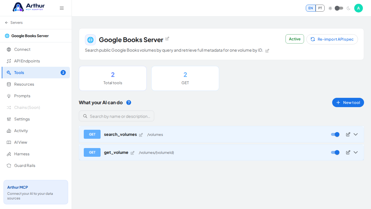 Review the tools generated from the Google Books template