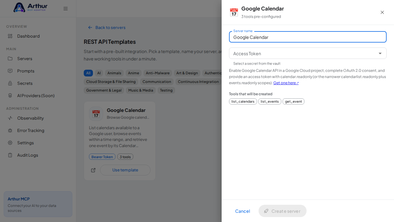 Open the Google Calendar template with its preconfigured tools