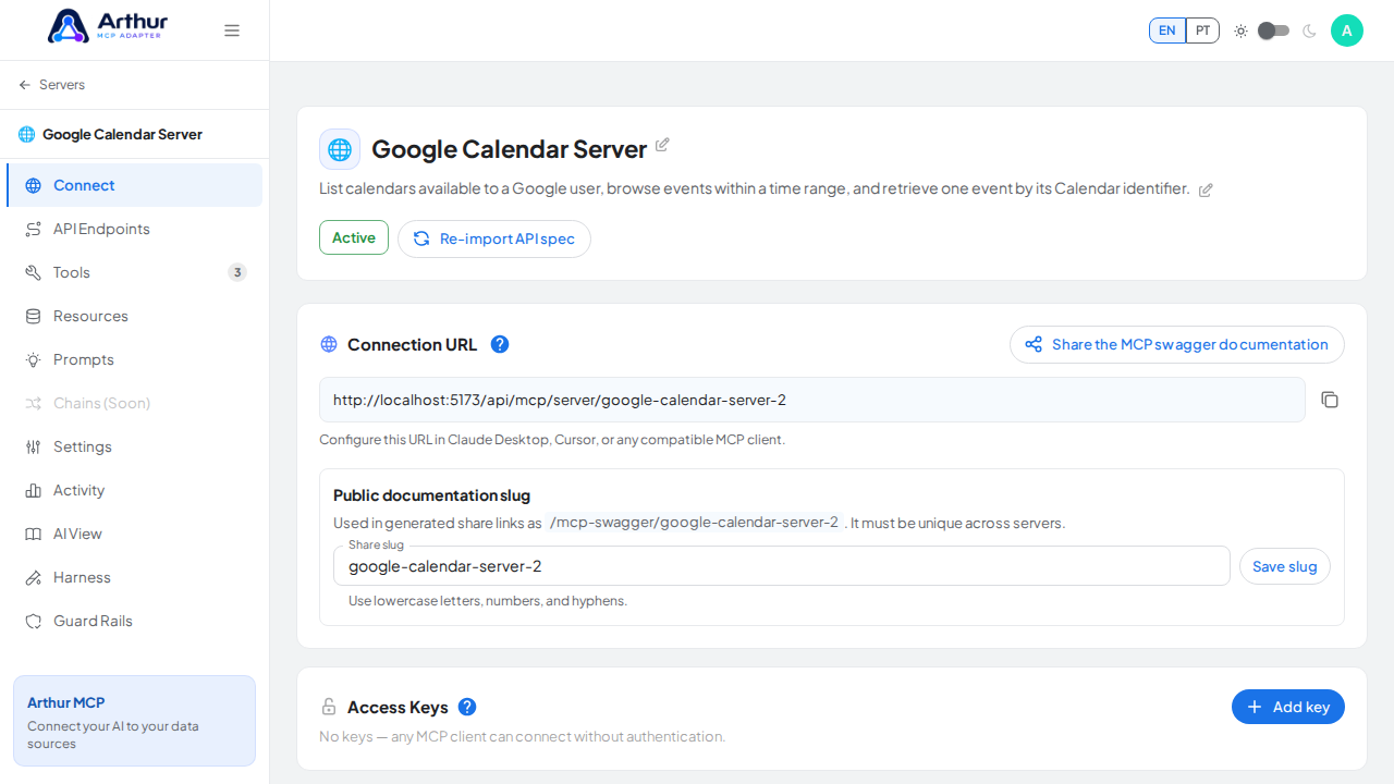 Create the Google Calendar server with its preconfigured tools