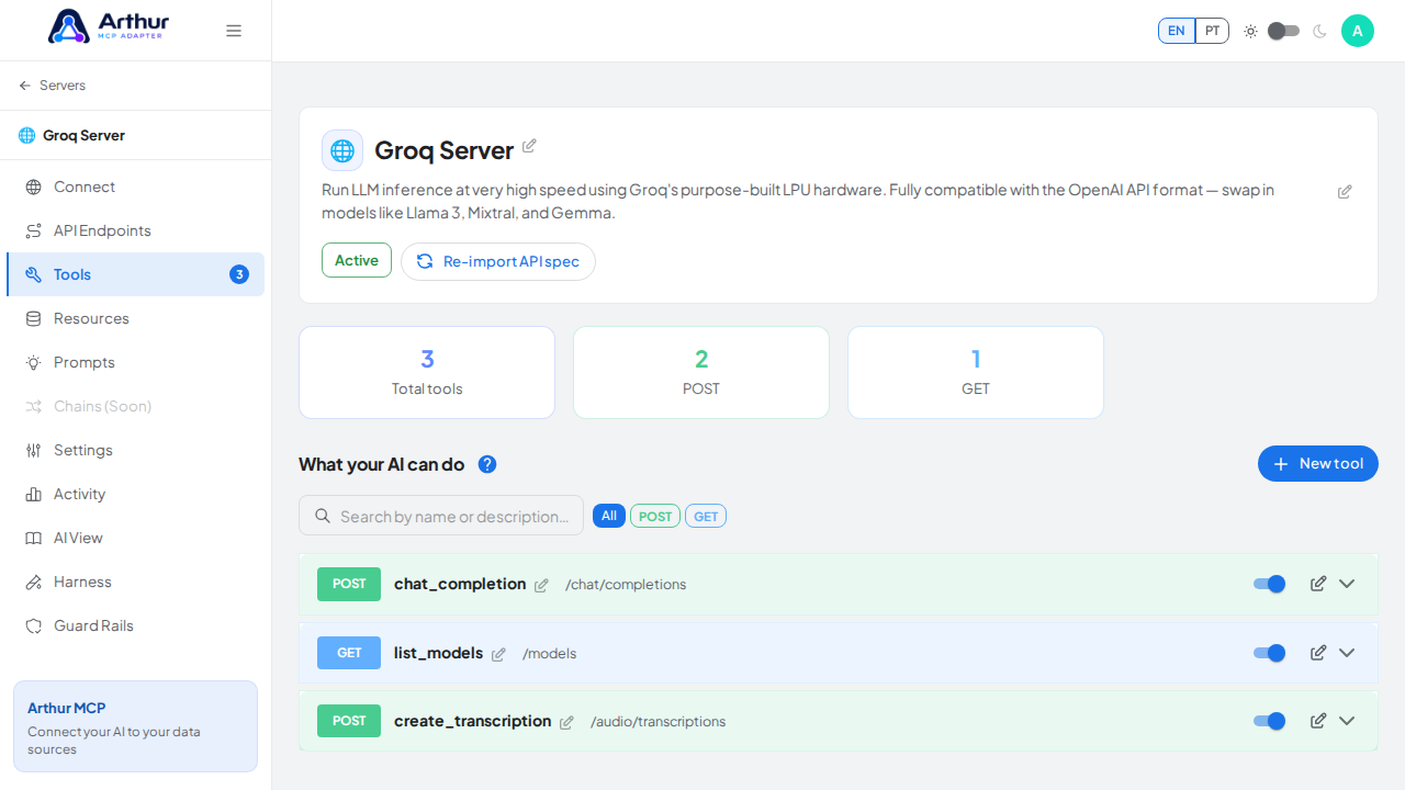 Review the tools generated from the Groq template