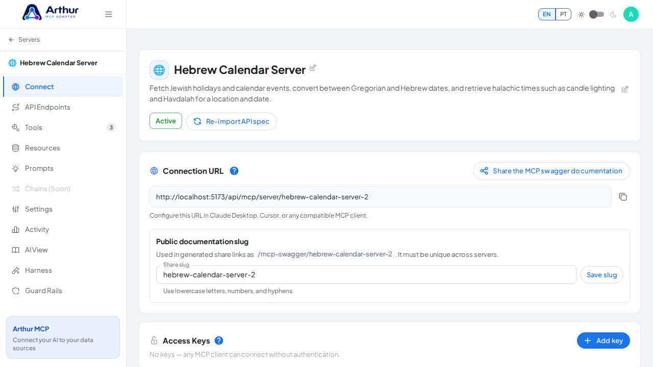 Create the Hebrew Calendar server with its preconfigured tools
