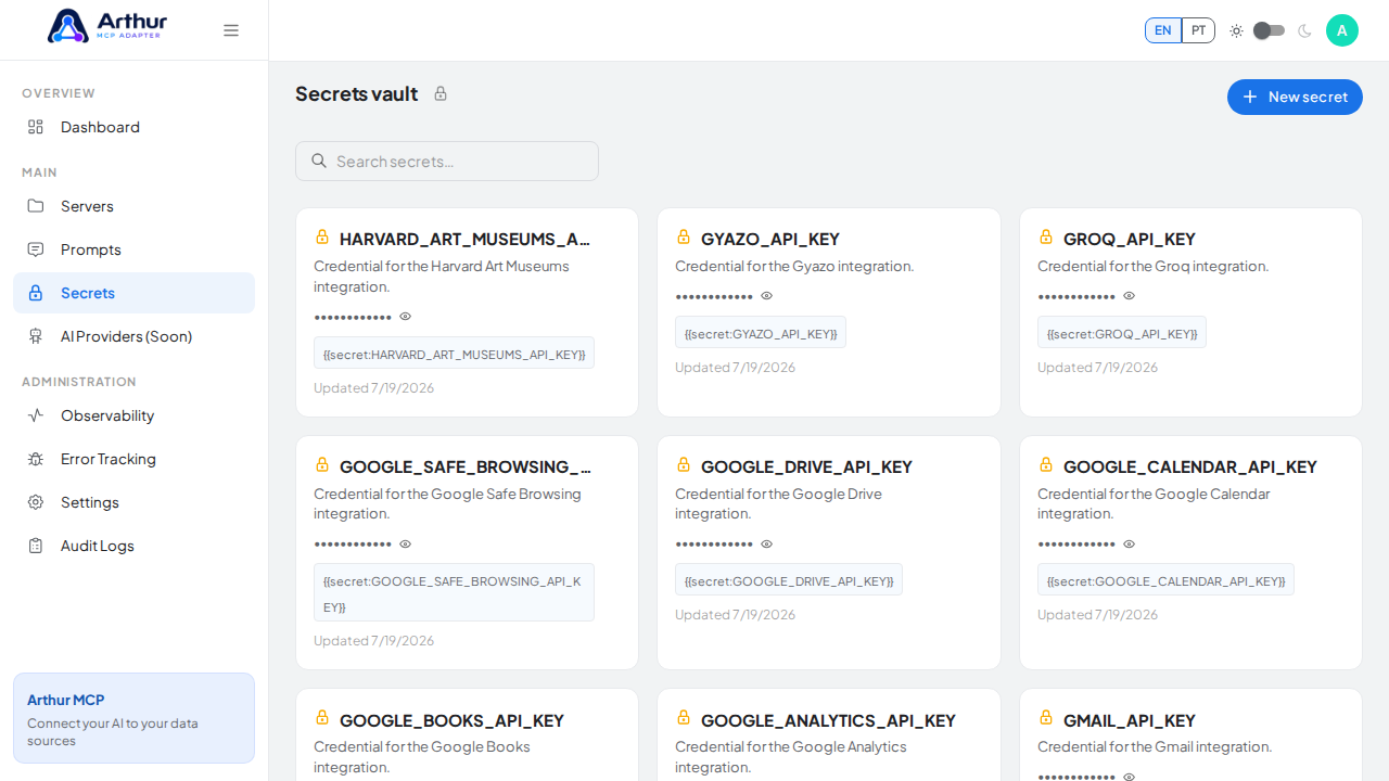 Open the Secrets vault to store the Holidays credential before using the template