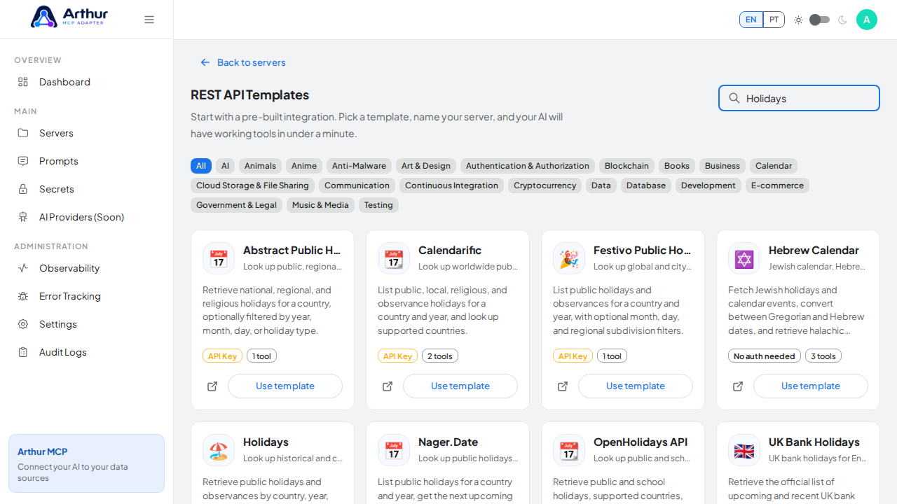 Search the gallery for the Holidays integration