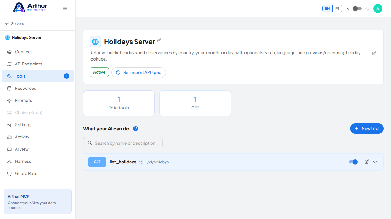 Review the tools generated from the Holidays template