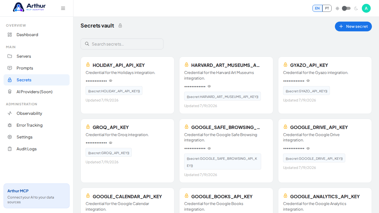 Open the Secrets vault to store the HubSpot credential before using the template