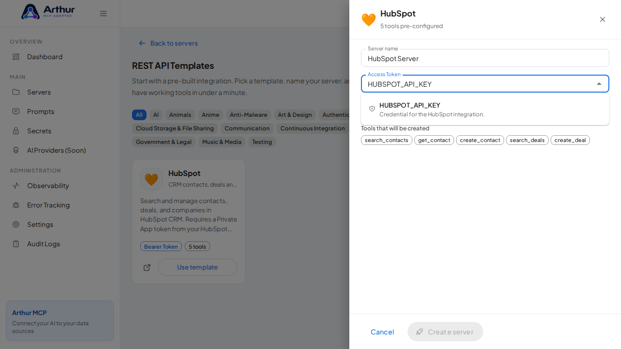 Pick the HUBSPOTAPIKEY secret from the vault suggestions