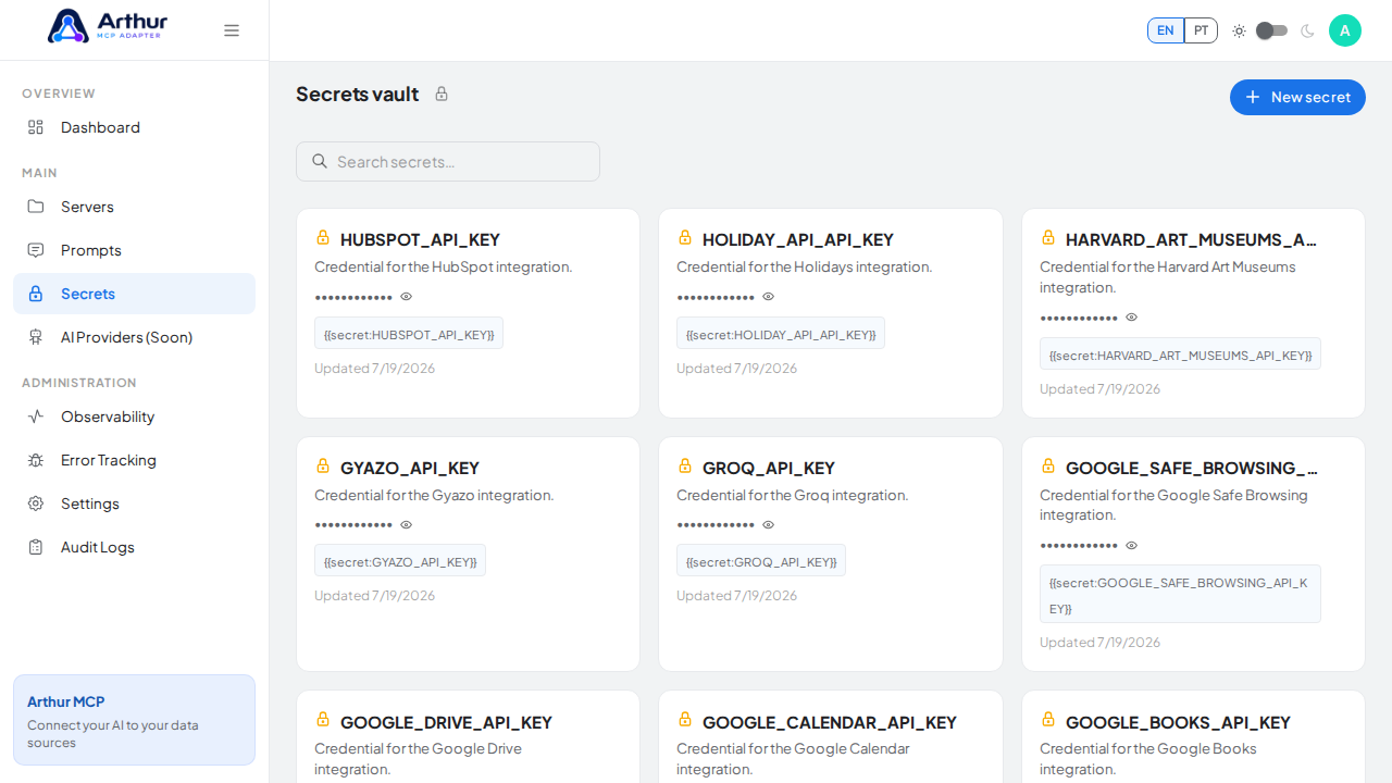 Open the Secrets vault to store the Hugging Face credential before using the template