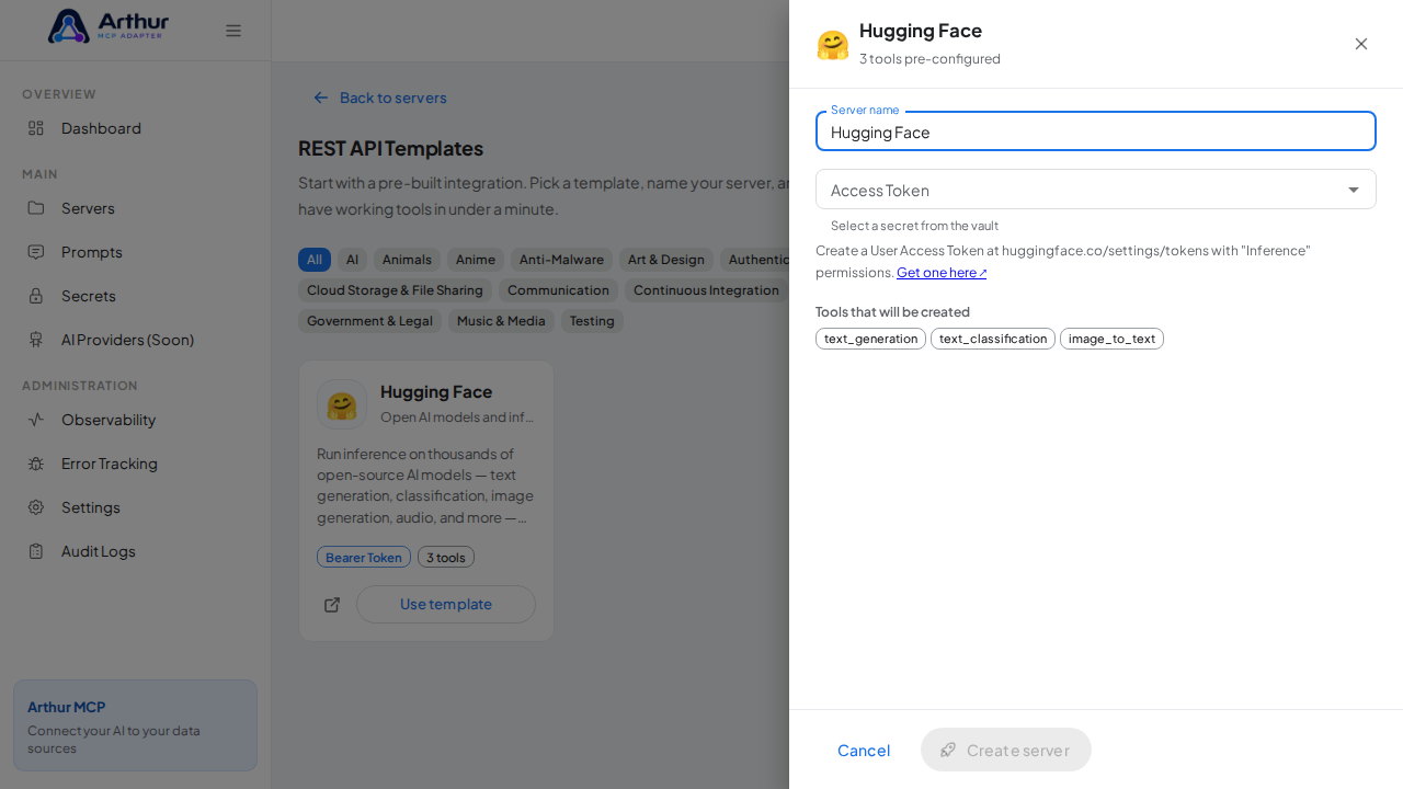 Open the Hugging Face template with its preconfigured tools