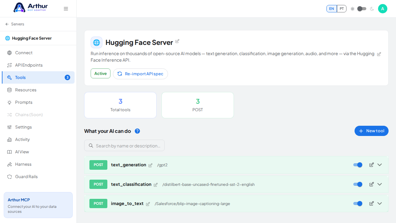 Review the tools generated from the Hugging Face template