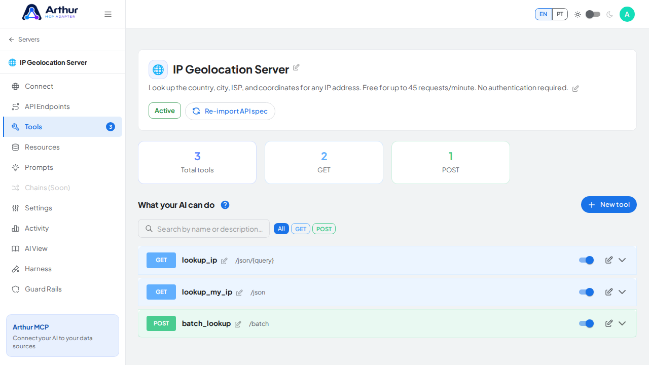Review the tools generated from the IP Geolocation template