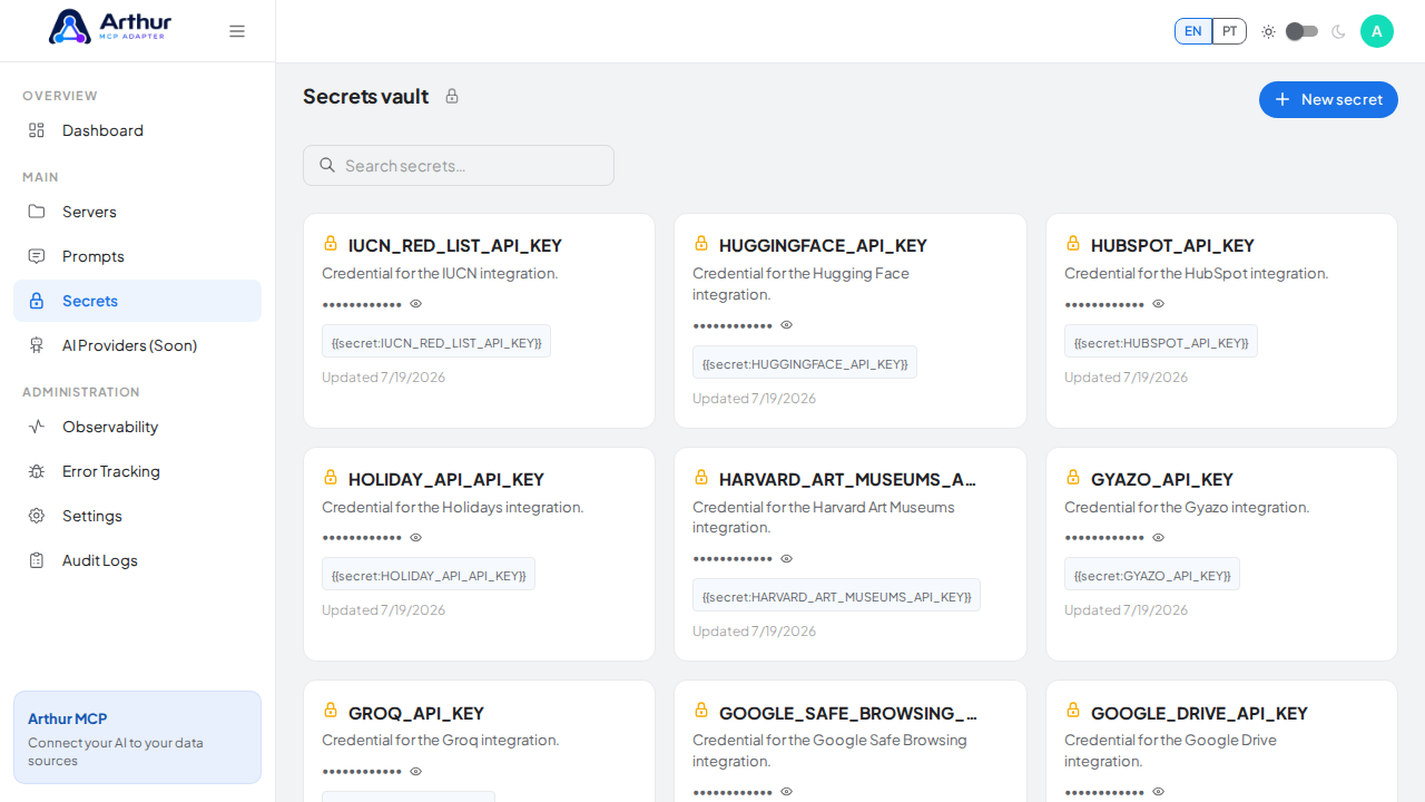 Open the Secrets vault to store the Iconfinder credential before using the template
