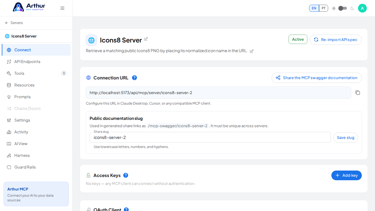 Create the Icons8 server with its preconfigured tools