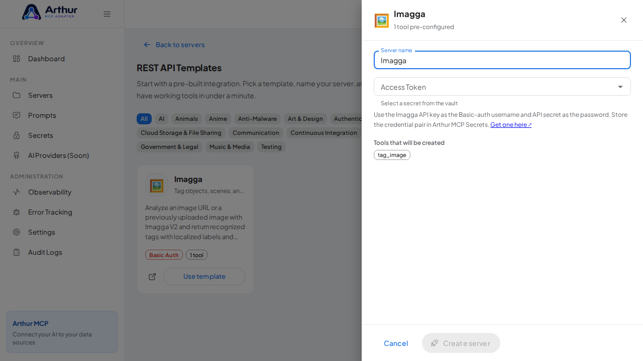 Open the Imagga template with its preconfigured tools
