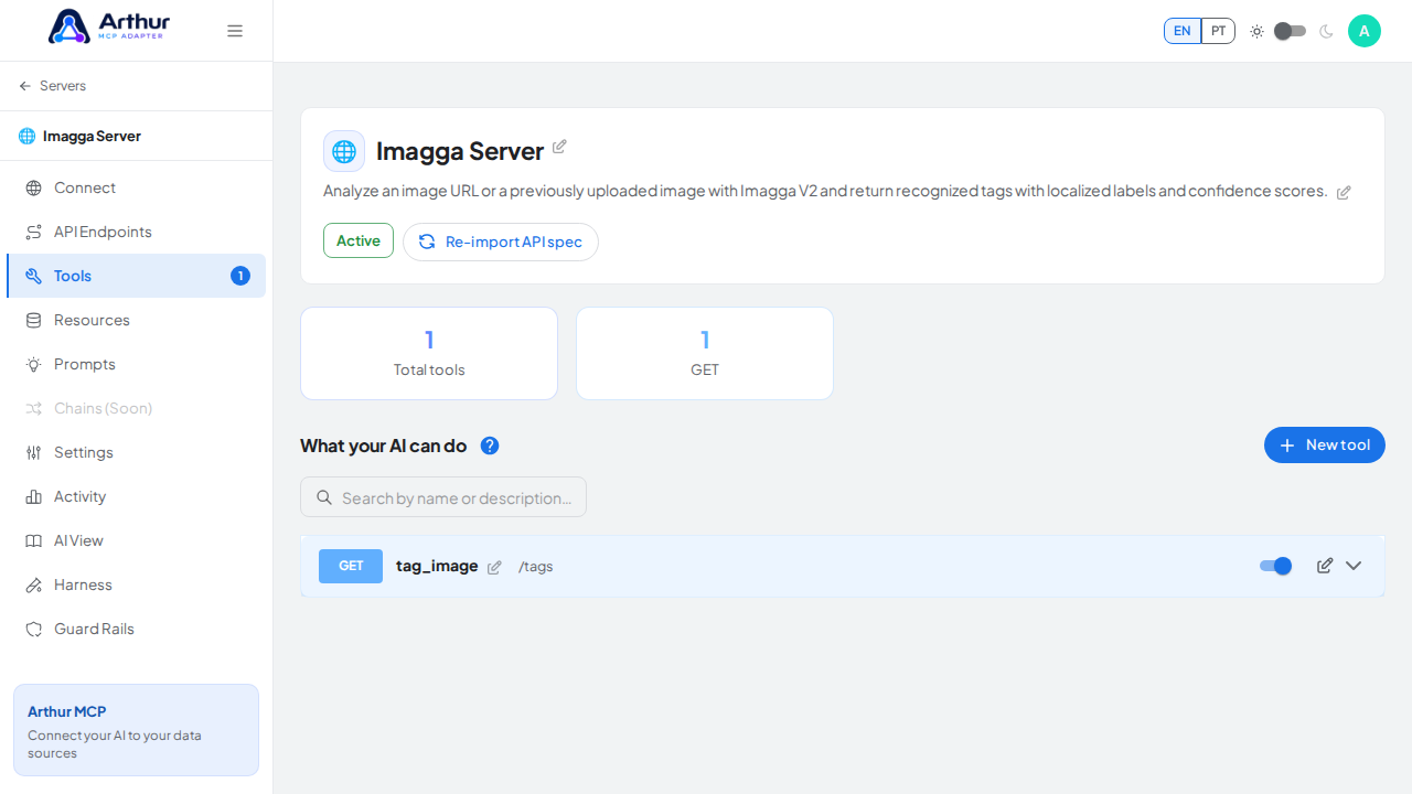 Review the tools generated from the Imagga template