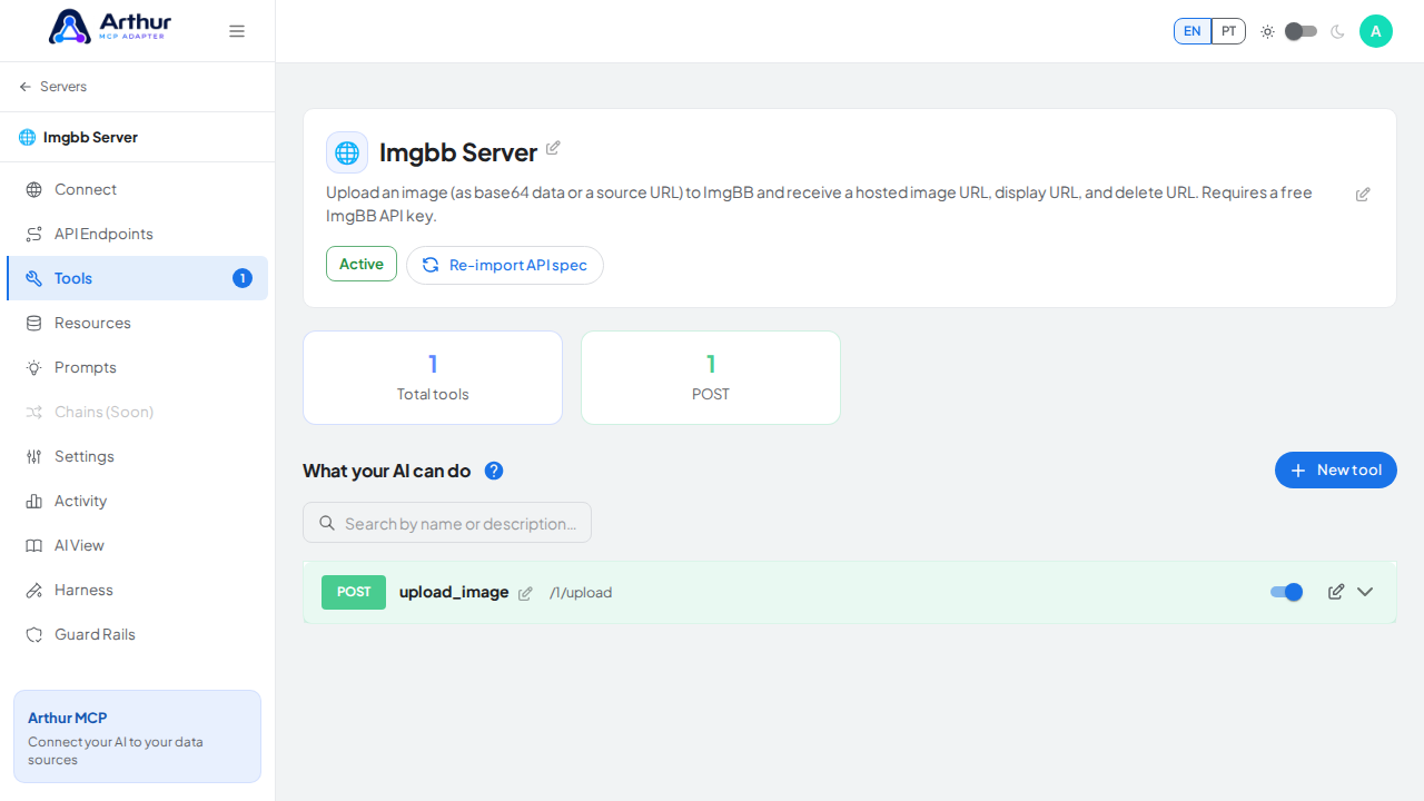 Review the tools generated from the Imgbb template