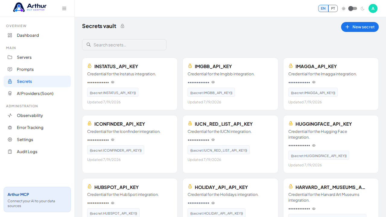 Open the Secrets vault to store the Intercom credential before using the template