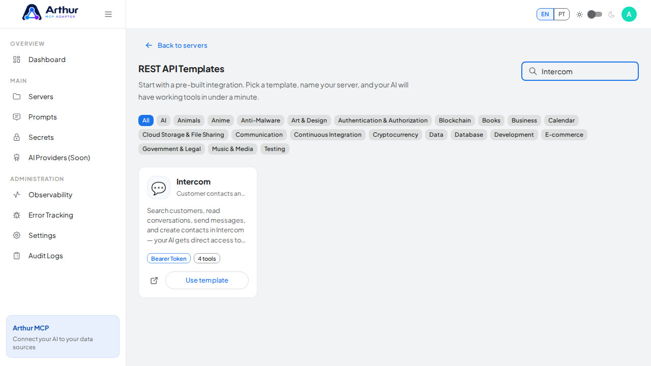 Search the gallery for the Intercom integration