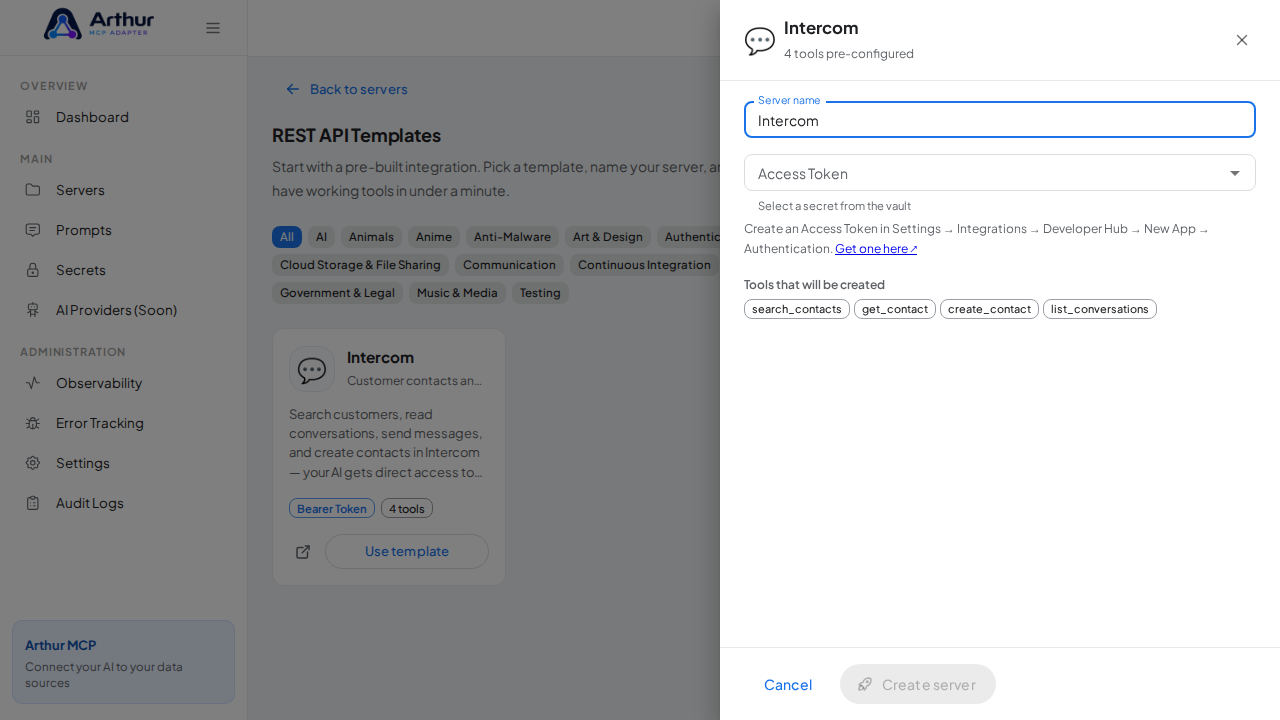 Open the Intercom template with its preconfigured tools