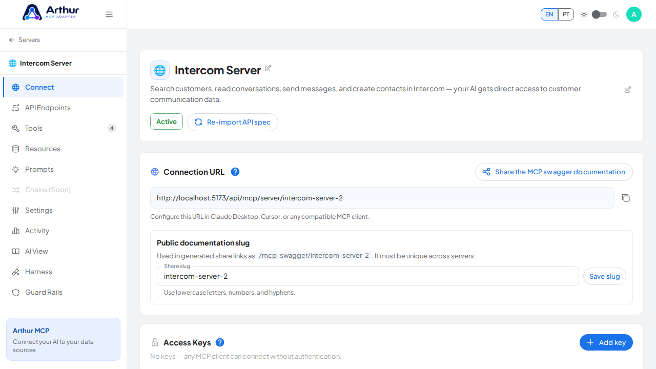 Create the Intercom server with its preconfigured tools