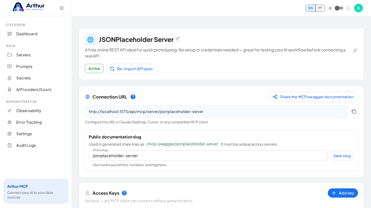 Create the JSONPlaceholder server with its preconfigured tools
