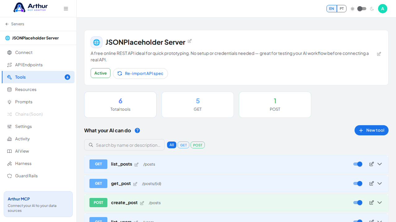 Review the tools generated from the JSONPlaceholder template