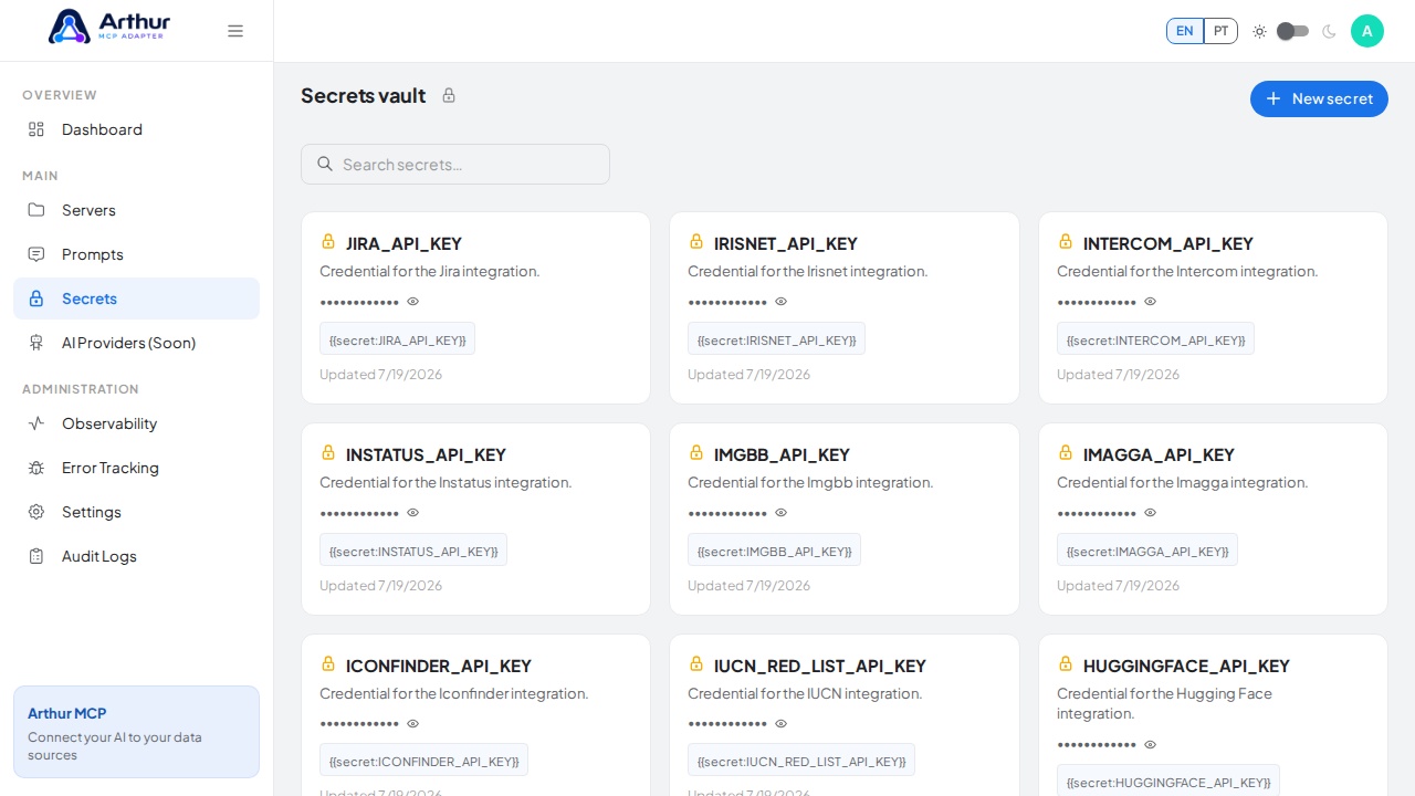 Open the Secrets vault to store the Keen IO credential before using the template