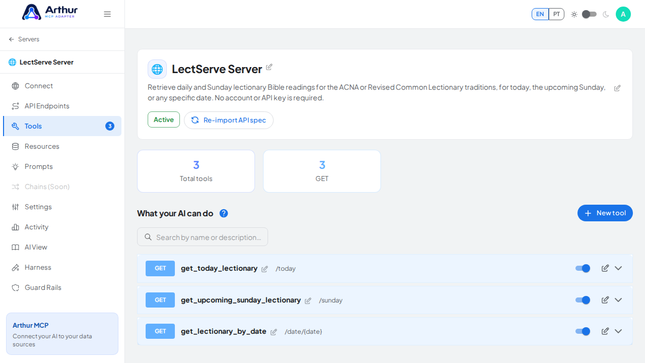 Review the tools generated from the LectServe template