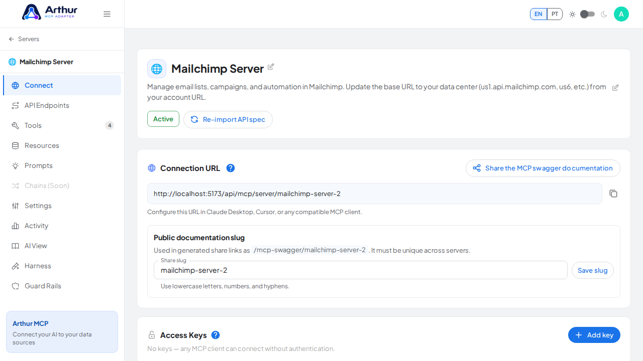 Create the Mailchimp server with its preconfigured tools