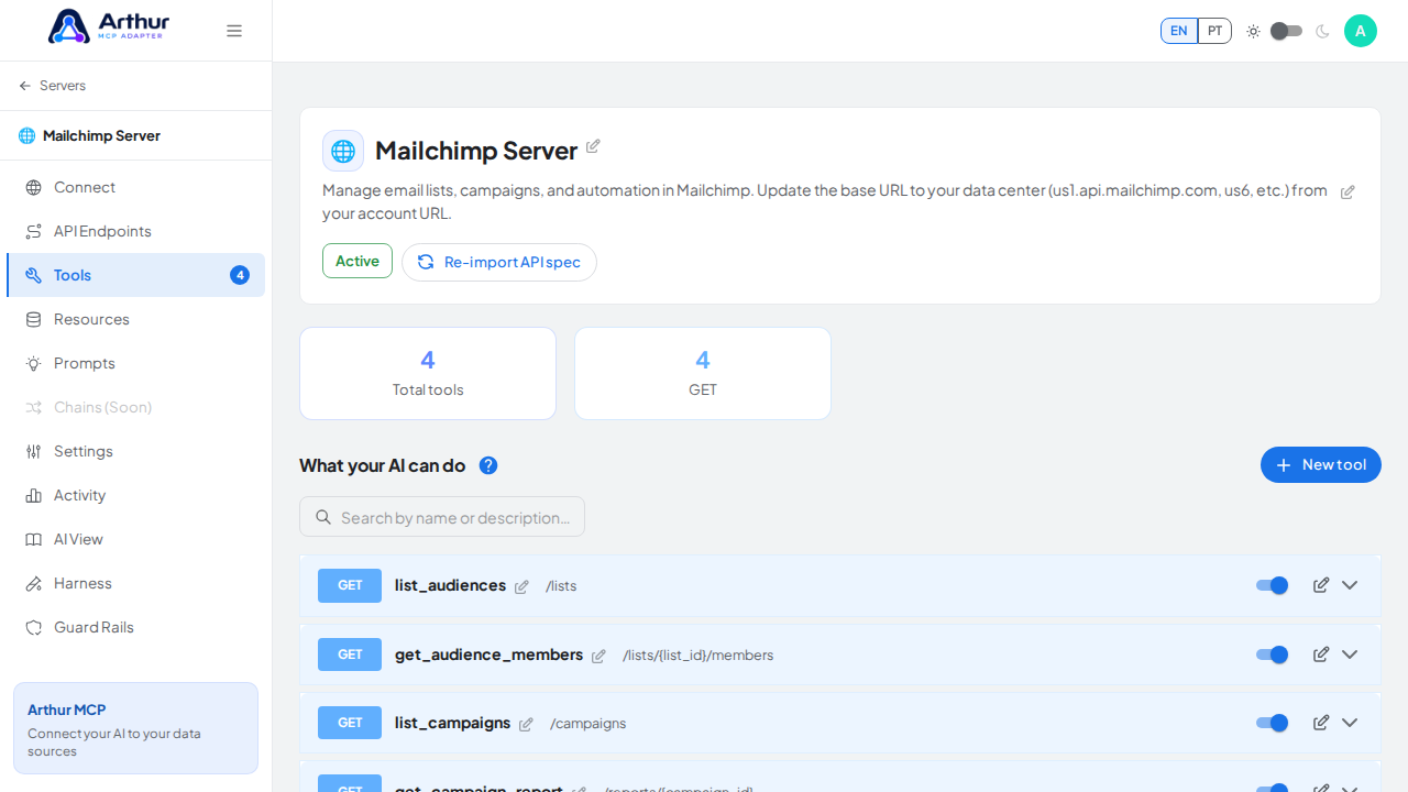 Review the tools generated from the Mailchimp template