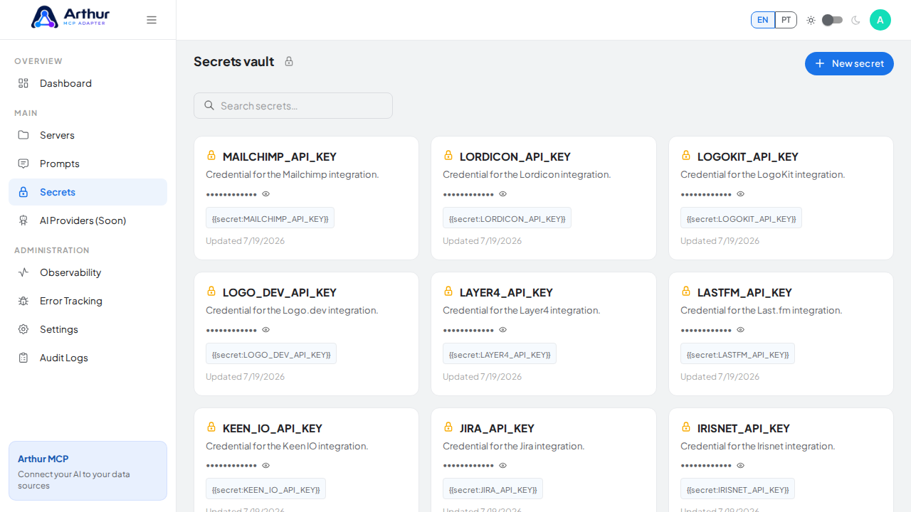 Open the Secrets vault to store the MalDatabase credential before using the template