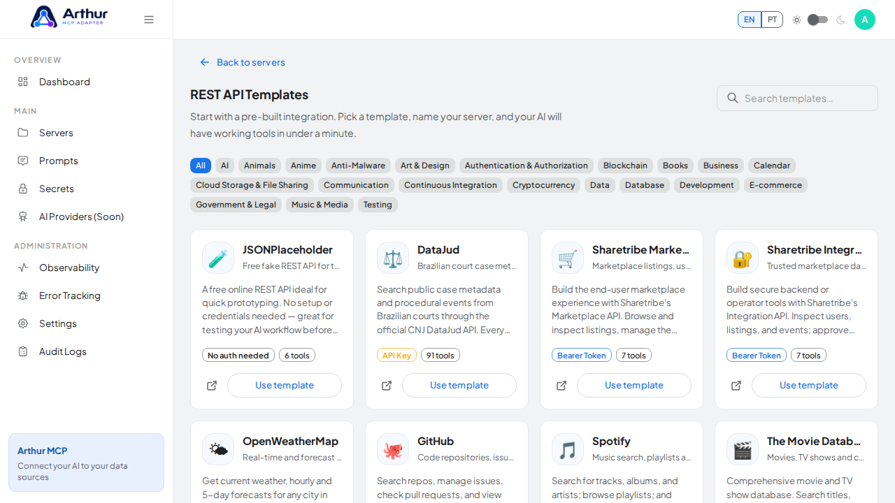 Open the REST API template gallery