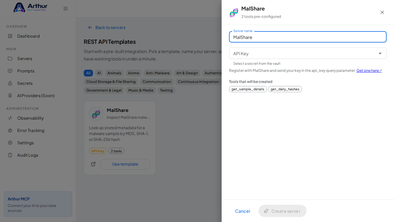 Open the MalShare template with its preconfigured tools