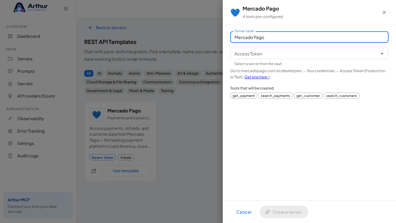 Open the Mercado Pago template with its preconfigured tools