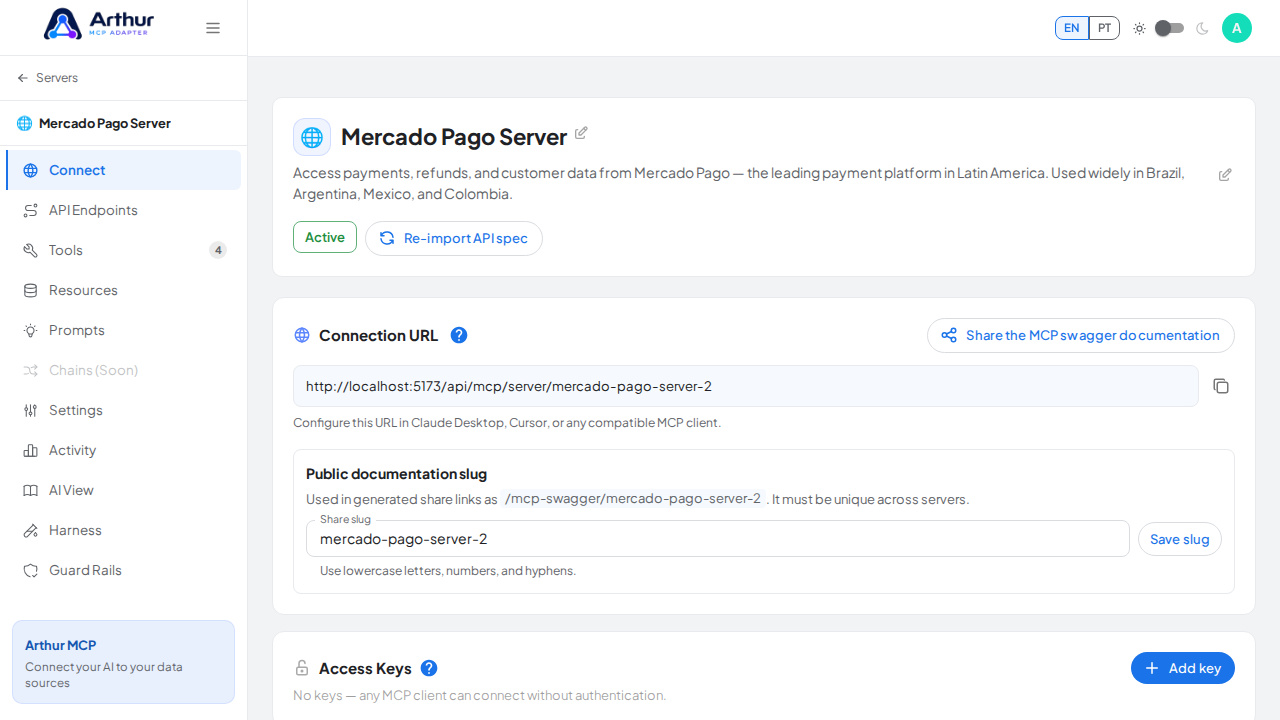 Create the Mercado Pago server with its preconfigured tools