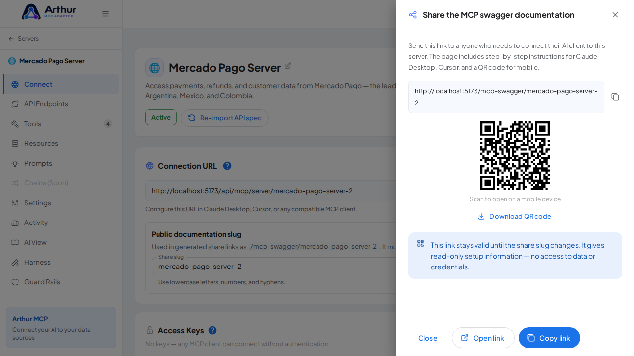 Open the MCP swagger documentation share panel