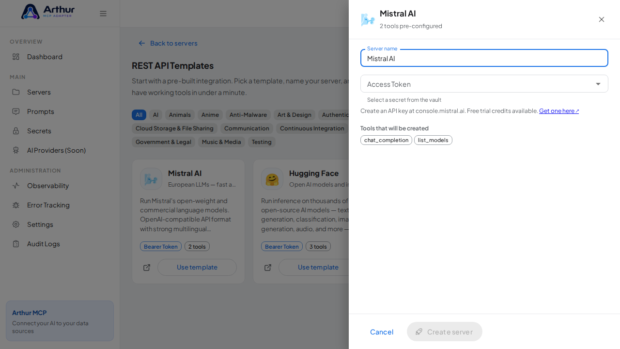 Open the Mistral AI template with its preconfigured tools