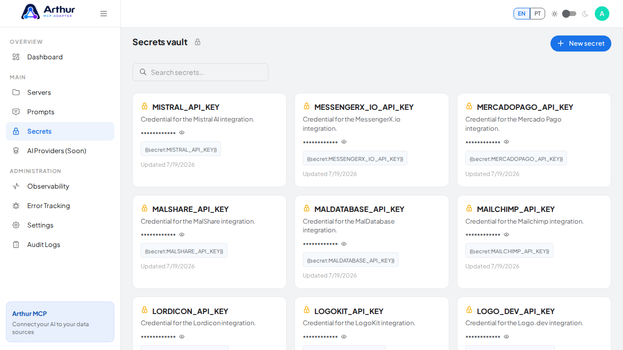 Open the Secrets vault to store the MojoAuth credential before using the template