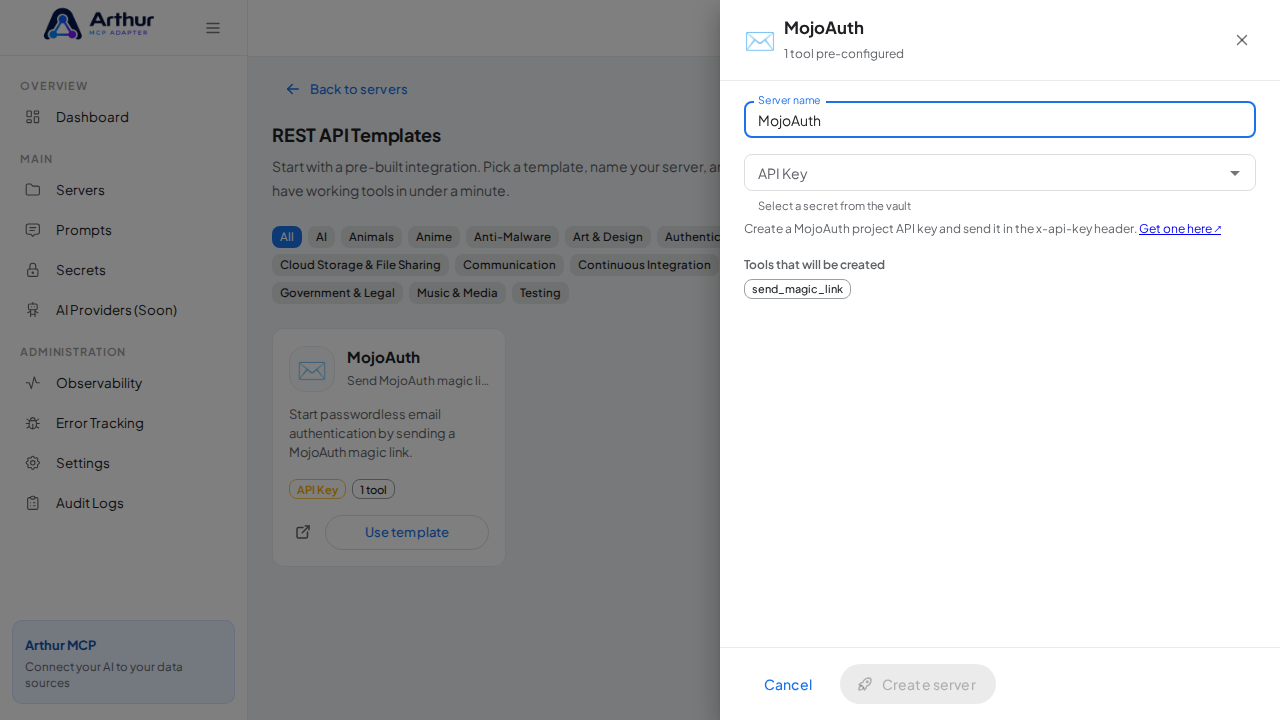 Open the MojoAuth template with its preconfigured tools
